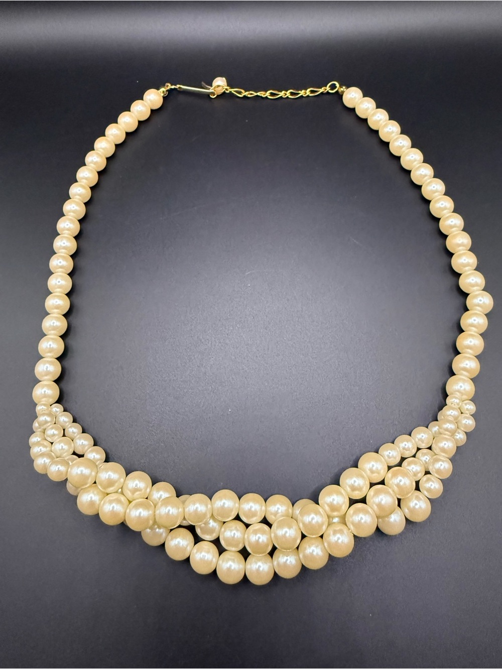 Classic Cream Faux Pearl Collar Necklace Multi Strand Front Retro
